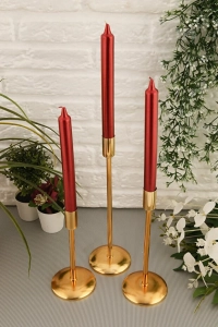 Gianno Dekoratif Düz Tij Mumluk 3 Lü Takım Gold-Gümüş